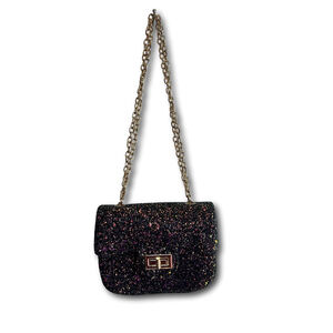 Midnight Glitter Micro Crossbody Purse Metal Chain Glitzy Festival Glam
